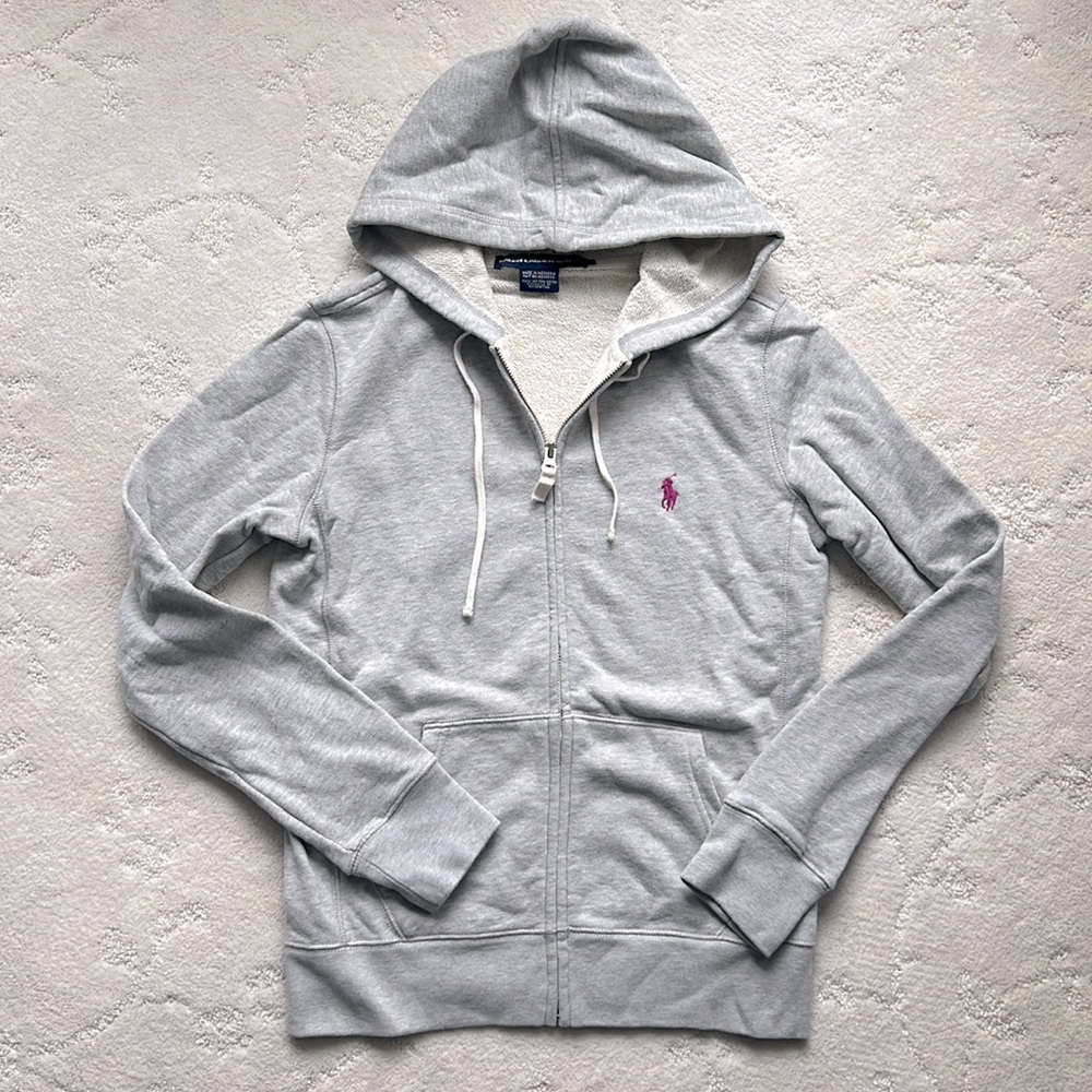 Ralph Lauren Sport Zip Up Hoodie w/Pinkish Embroidered Pony Logo on front, Small